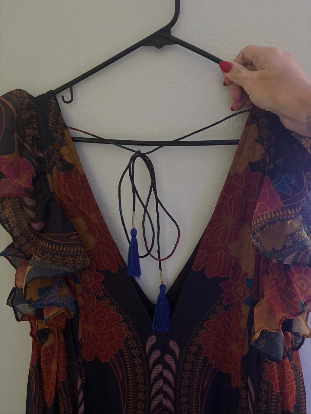 Free People Navy Floral Paisley Wide-Leg Jumpsuit - Picture 5 of 5